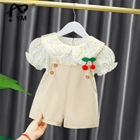 new baby girls clothing sets summer toddler infant outfits floral lace short sleeve shirt denim shorts children vacation clothes
