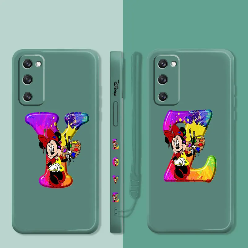 

Case For Samsung Galaxy S22 S21 S20 S10 S8 S9 S10e Ultra Plus FE Note 20 Liquid Candy Minnie Mouse Rainbow Letter Initial Y Z