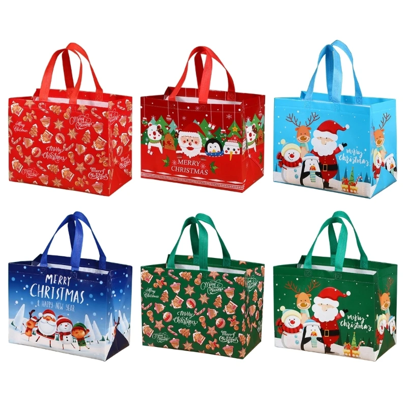 

Рождественская сумка-тоут с ручкой, многоразовая Нетканая Сумка-тоут для покупки продуктов, с Санта Клаусом, снеговиком, Прямая поставка