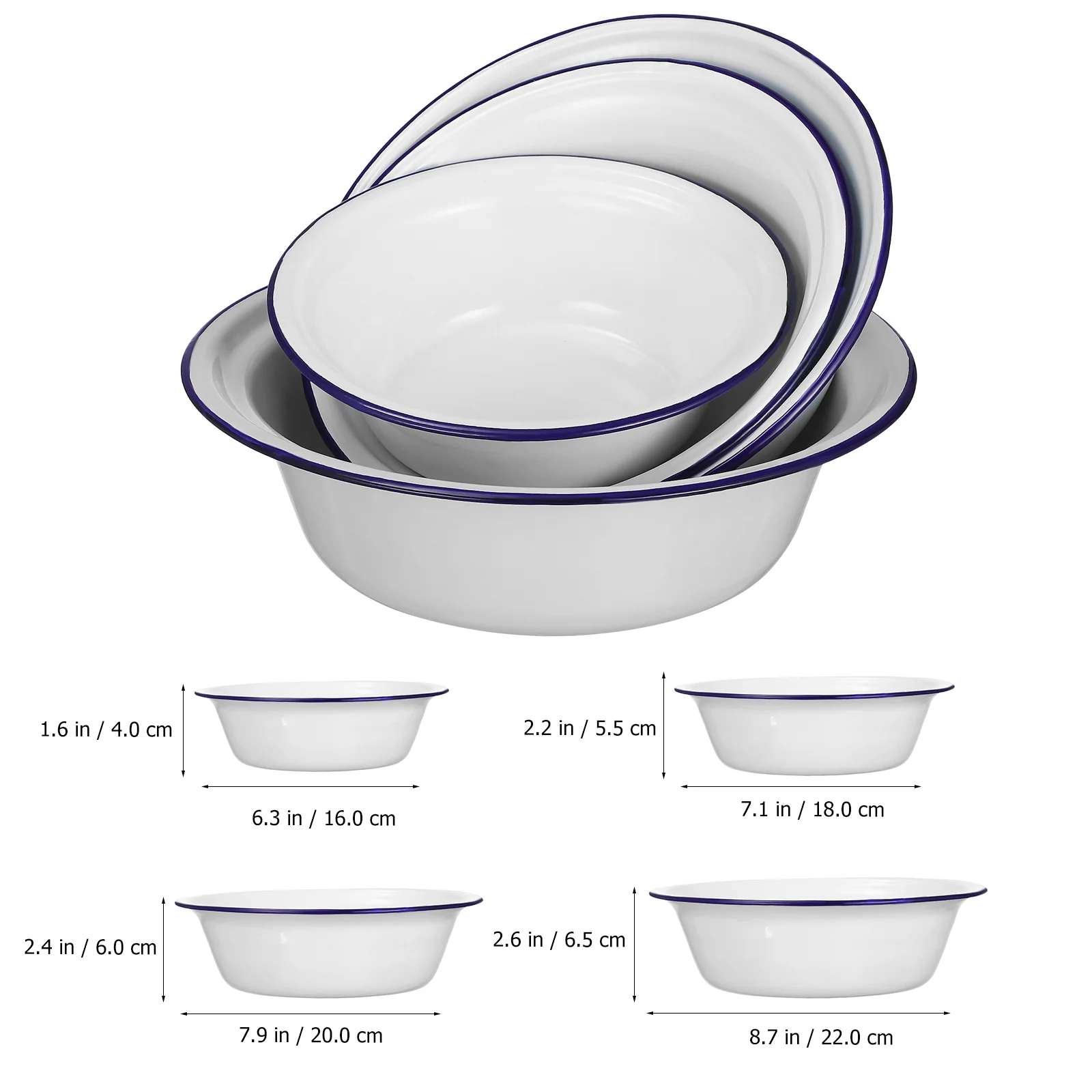 

4 Pcs Enamel Bowl Vintage Serving Bowls Beading Tray Soup Large Round Rice Cold Rolled Sheet Retro Camping Kitchen products