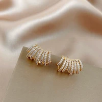 2022 new trend gold metal inlaid with diamonds stud earrings for women korean fashion women earrings party classic jewelry gifts