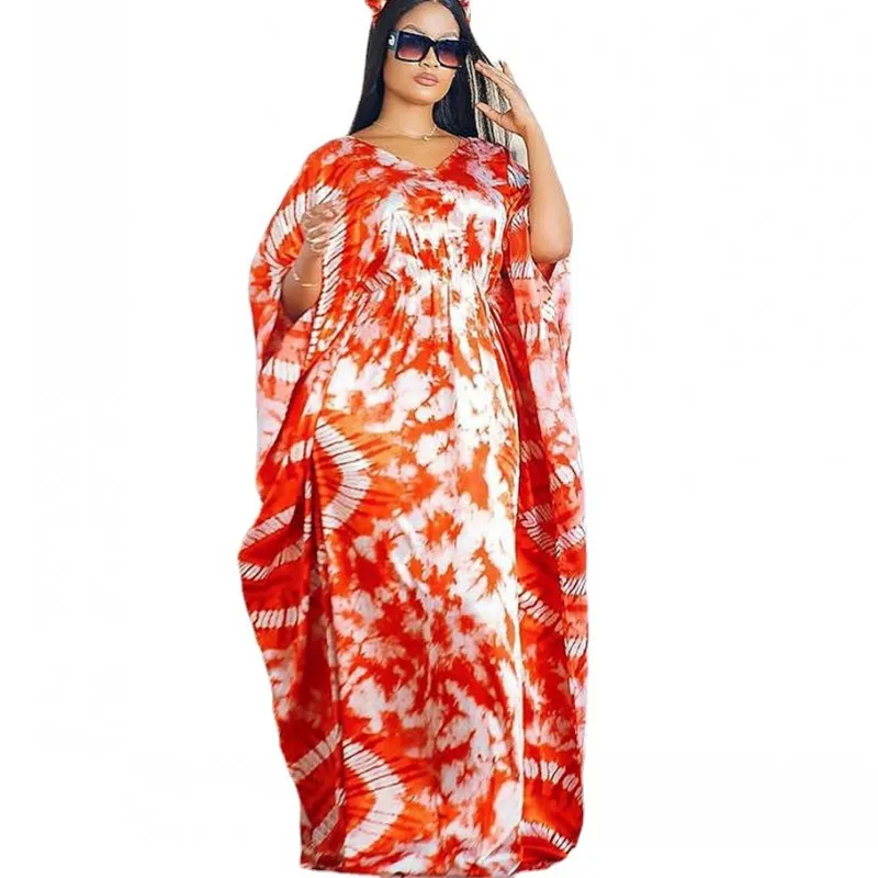 L 5XL Middle East Muslim Loose Ladies Robe Summer New Doll Sleeve Printed Long Maxi Dresses Ladies Traditional African Clothing