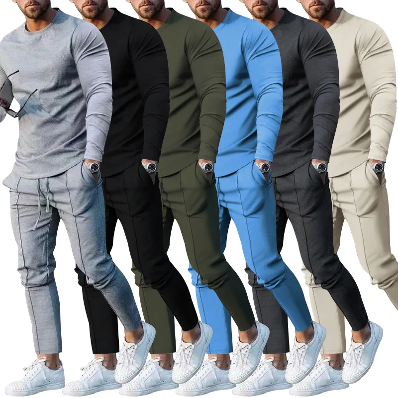 

men's clothes spring and autumn two-piece set round neck long-sleeved trousers suit men's autumn casual wear