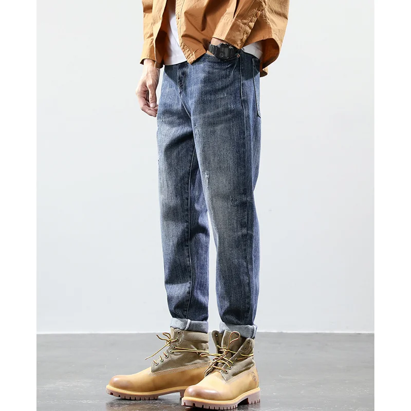 Streetwear Men 2022 New Style Pattern Large Jeans Loose Recreational Straight Cylinder Blue Temperament Trousers Autumn Female