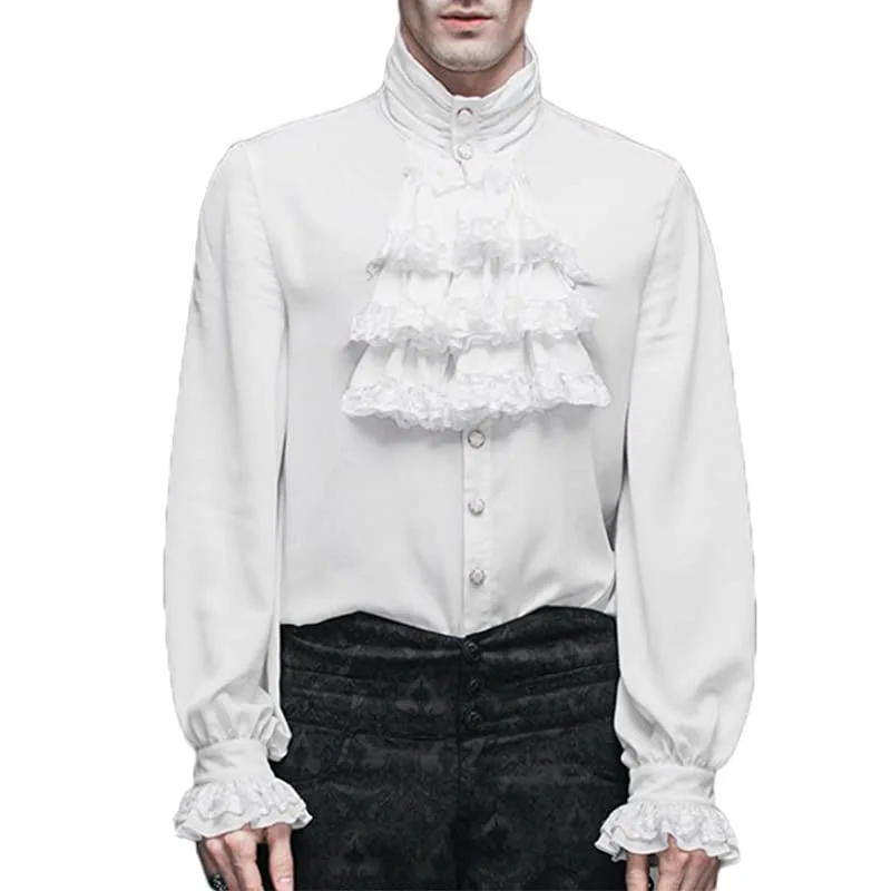 

Victoria Shirt Long Sleeves Jabot Lace Tie Men Gothic Punk Ruffle Frill Tops Wedding Halloween Costume Men Vintange 2022 Shirt