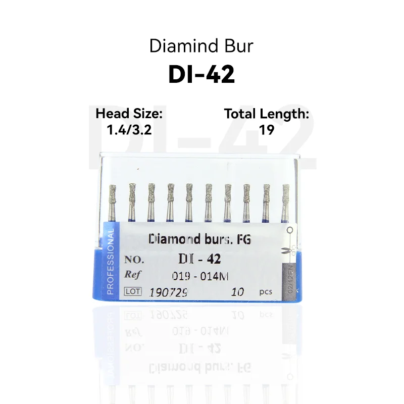 

10pcs Dental Clinic Products DI-42 019-014M Diamond Bur FG High Speed 1.4/3.2 19.0 Blue Medium Intra-oral Dental Tools Material