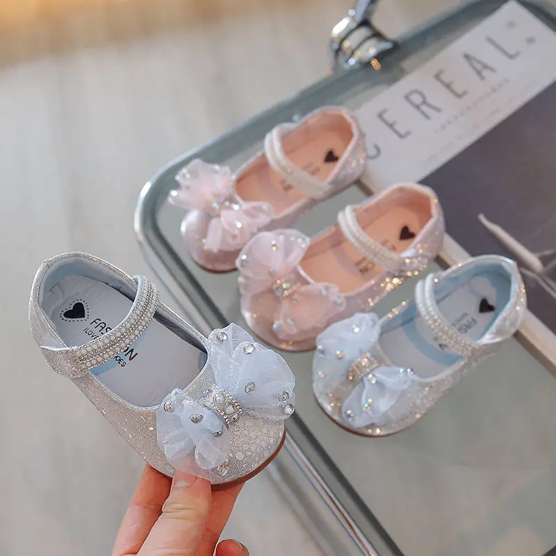 2023 Spring and Autumn New Girls' Leather Shoes Children's Princess Shoes Bowknot Single Shoes Soft Sole Fashion Baby Shoes