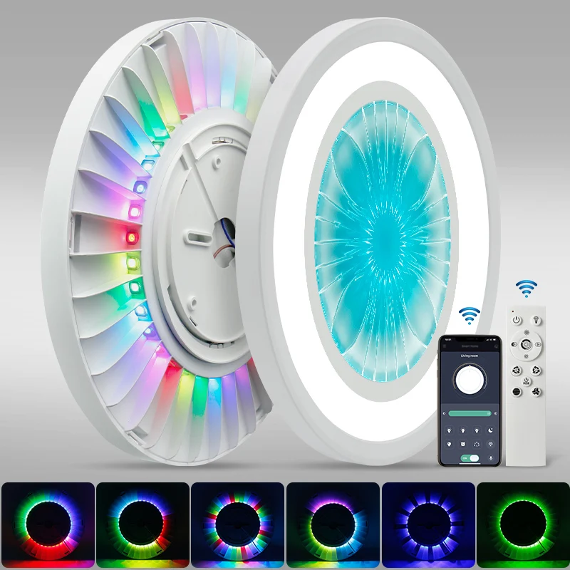 

RGB Revolving Dimmable Ceiling Lamp with App Remote 28W White Round Panel Lights for Living Room 110V 220V Smart Indoor Lighting