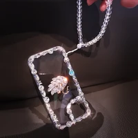 luxury crystal transparent protective cover with drill for iphone 13 11 pro max with wrist chain for iphone 13 12 11 phone case