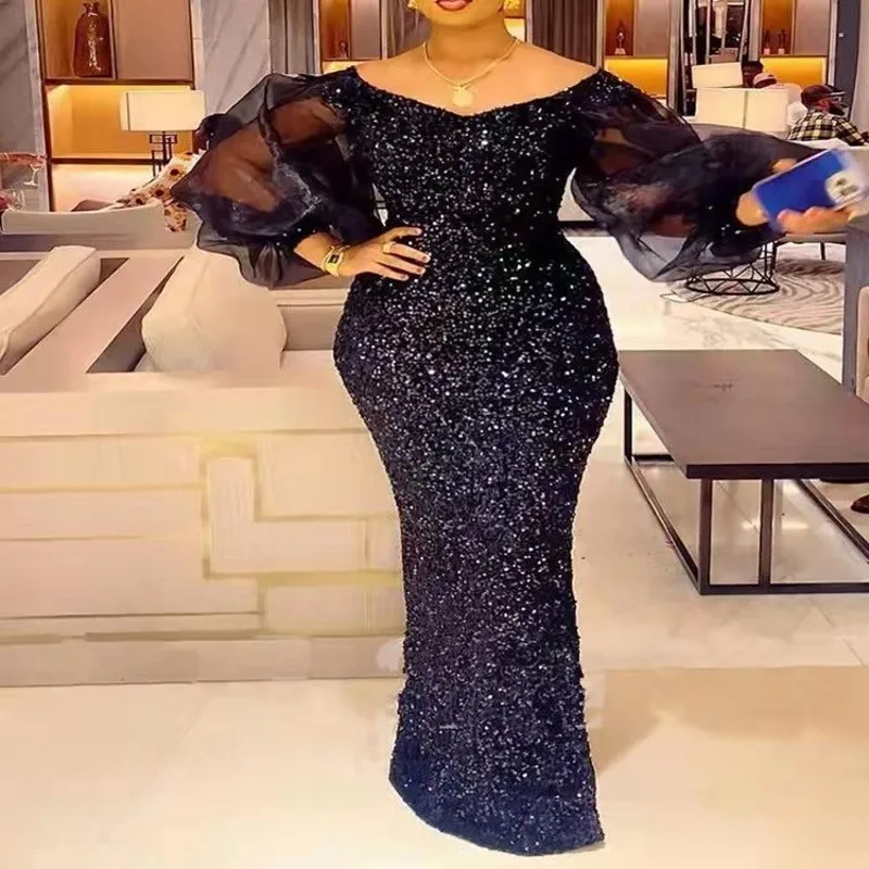 

2022 африканские платья для женщин, летнее сексуальное модное Макси-платье с длинным рукавом и блестками, африканская одежда, африканские женские платья-карандаш