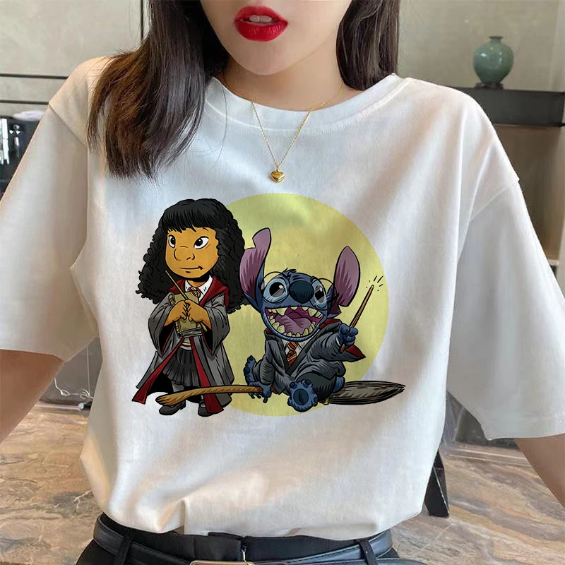 

Stitch Women Cotton T-shirt Casual Clothes Kawaii Cartoon T Shirt Spiderman Harajuku Short Sleeve Couple Unisex White Streetwear