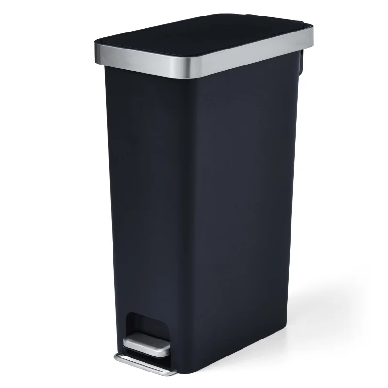 

Better Homes & Gardens 10.5 Gallon Trash Can, Plastic Slim Step On Kitchen Trash Can, Black garbage can