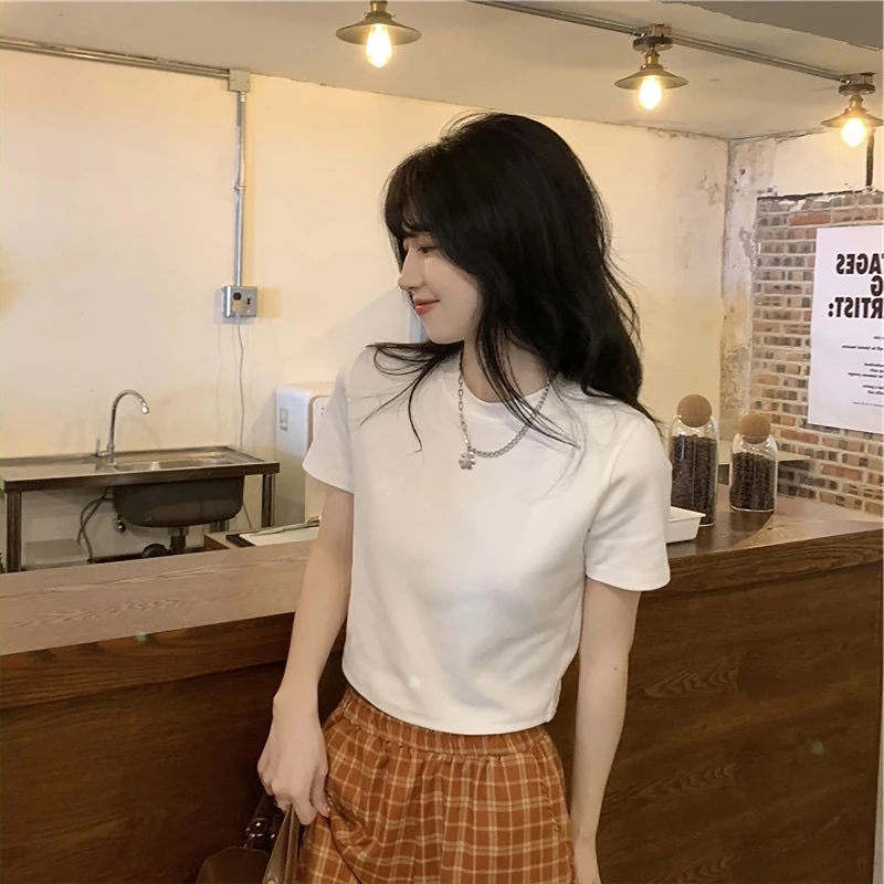 

Women Tees Top Sweet Solid Color T-shirt Classic Basic Tee Tops Crew Neck Jumper Tops for Daily Shopping Sport Vacation