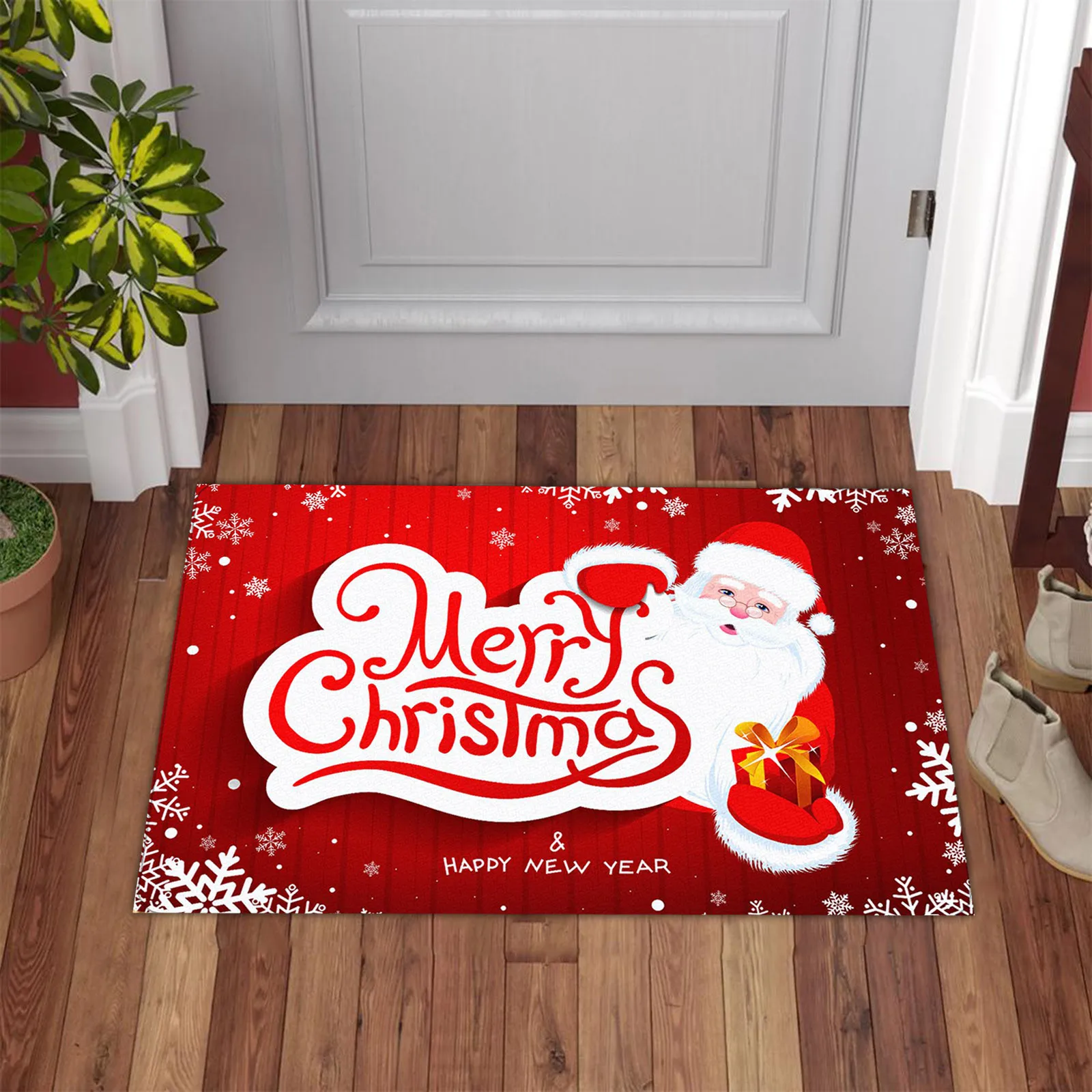 

Red Christmas Mat Santa Claus Elk Floor Mat Xmas Non-Slip Doormat Kitchen Bathroom Decor Merry Christmas Decor For Home P5