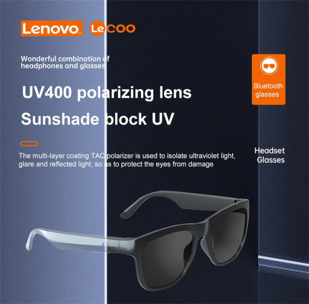 Smart Lenovo C8 Smart Glasses Headset Wireless Bluetooth 5.0 Sunglasses Outdoor Sport Earphones Music Anti-Blue Eyeglasses images - 6