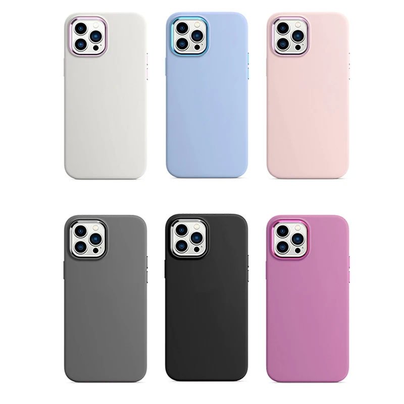 Liquid Silicone Soft Phone Case Metal Button Light And Thin Fall Prevention Phone Cover Case For Iphone 11 14 Xs Xr X