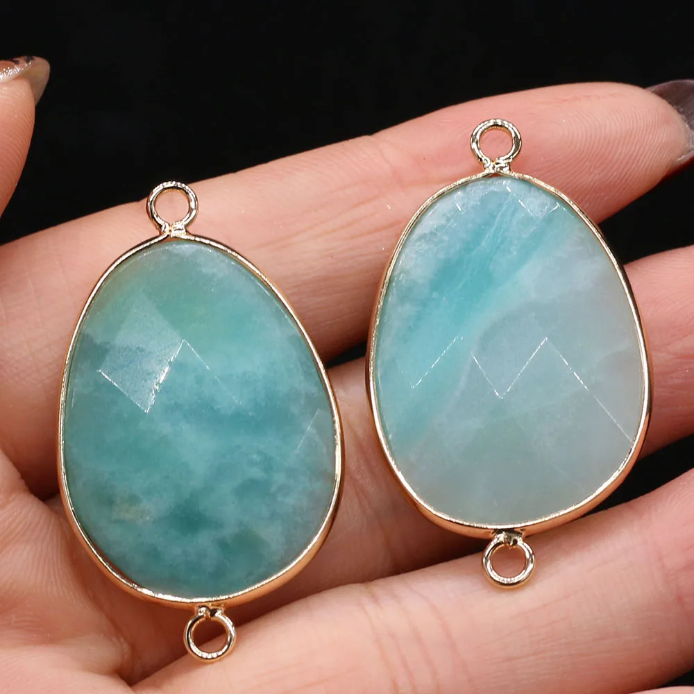 

Natural Stone Blue Amazonites Pendants Gold plated Gemstone Connector for Women Jewelry Making DIY Necklace Bracelet Accessories