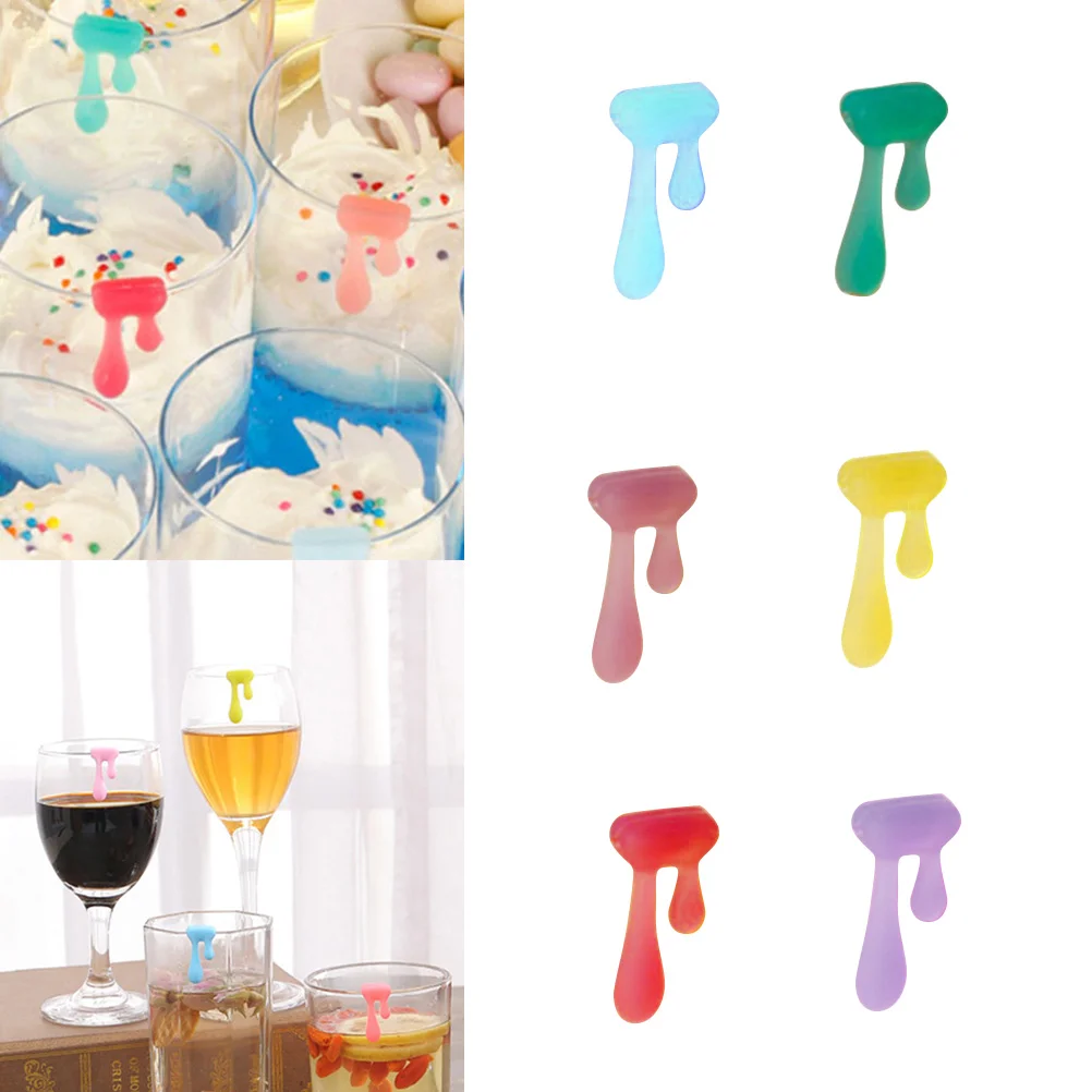 

6pcs Drop Shape Glass Marker Creative Drinking Cup Identifier Party Cup Sign )
