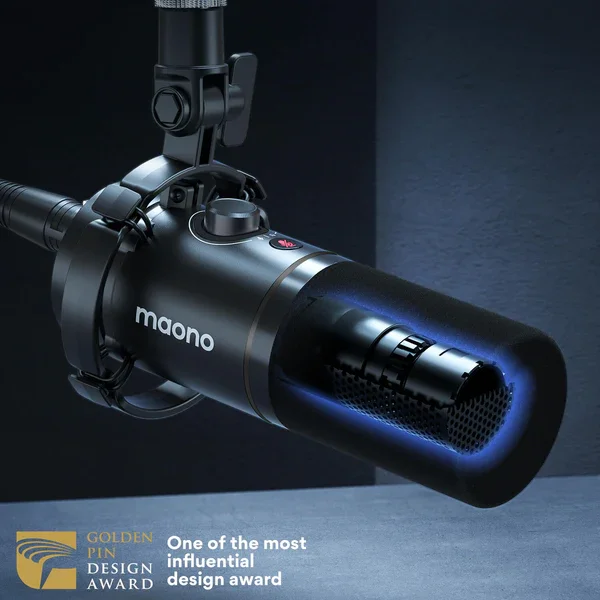 Фото Профессиональный динамический микрофон MAONO XLR с USB-подключением, программным эквалайзером, звуковой картой, наушниками и динамиком в комплекте для подкастов и игр №4