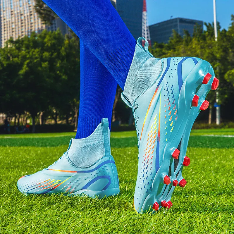 Professional Blue Brand Unisex Soccer Boots High top High Quality Men Women Football Sneakers Breathable Children Football Shoes