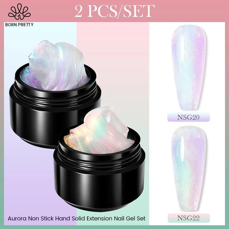 

BORN PRETTY 2PCS Aurora Non Stick Hand Extension Nail Gel Polish Set Luminous Basic Glitter For Arcylic Nails Extension Kit