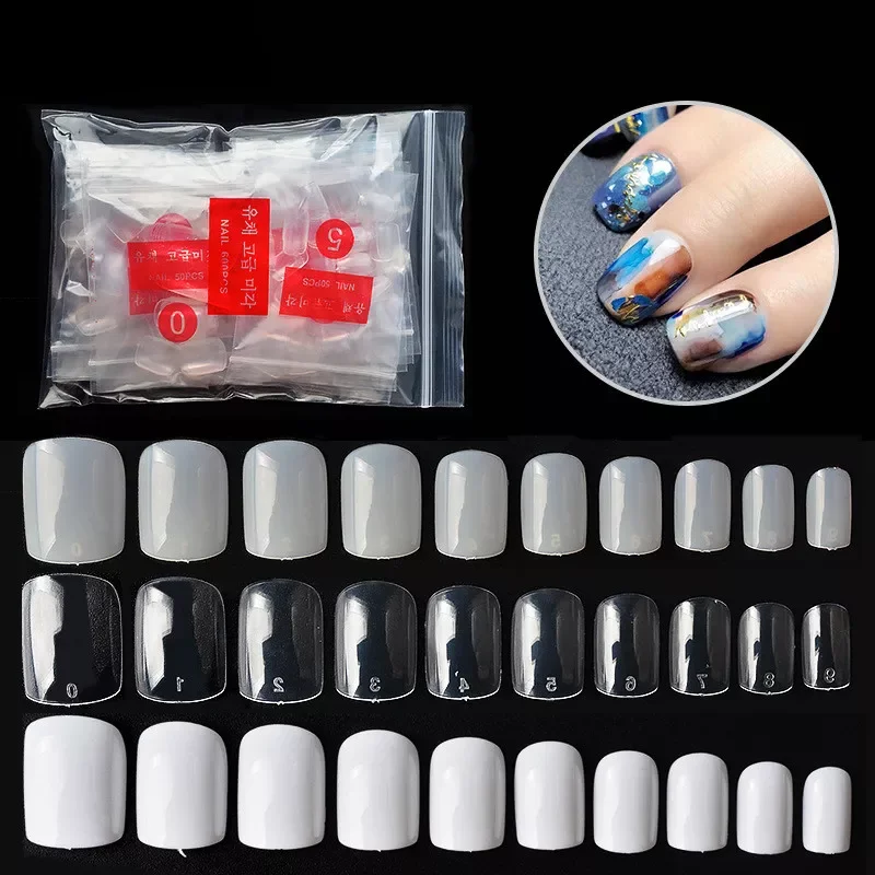 

500Pcs Clear White Natural Round Cover French False Acrylic Nail Tips UV Gel Manicure Ultra Flexible False Nail Art Square Tips