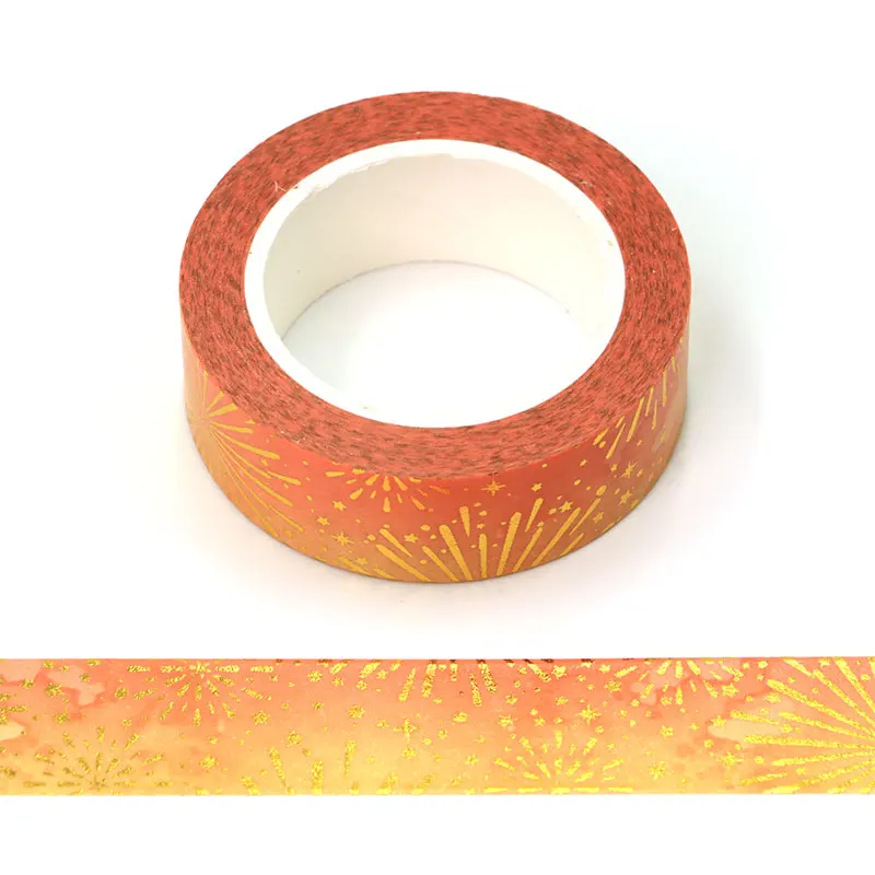 

1 PCS Decorative Foil Yellow Fireworks Paper Washi Tapes Planner Adhesive Masking Tape Cute Stationery 15mm*10m