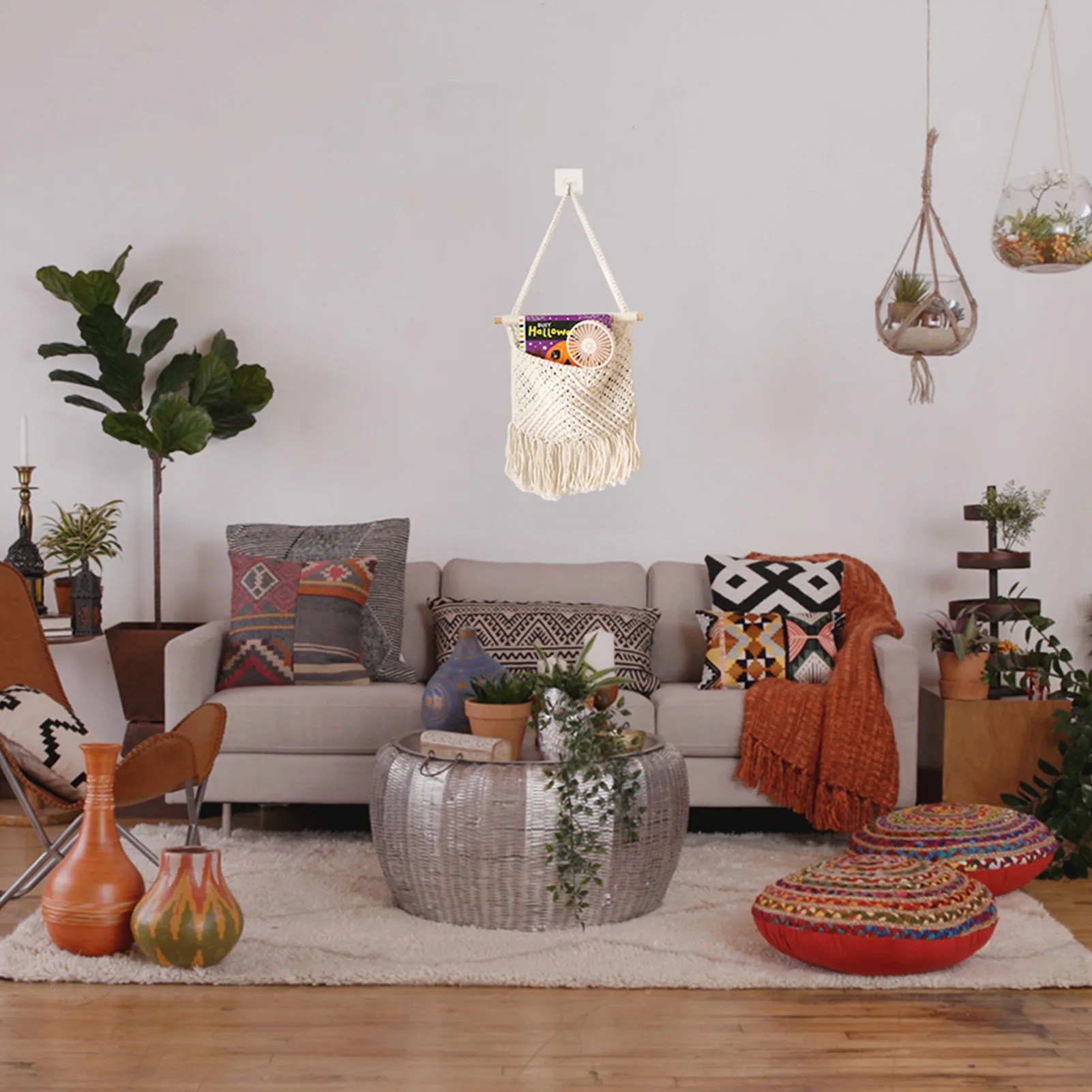 

Декоративная сетка для хранения в стиле бохо, органайзер для хранения, банты для волос для девочек, комнатный настенный держатель в стиле бо...