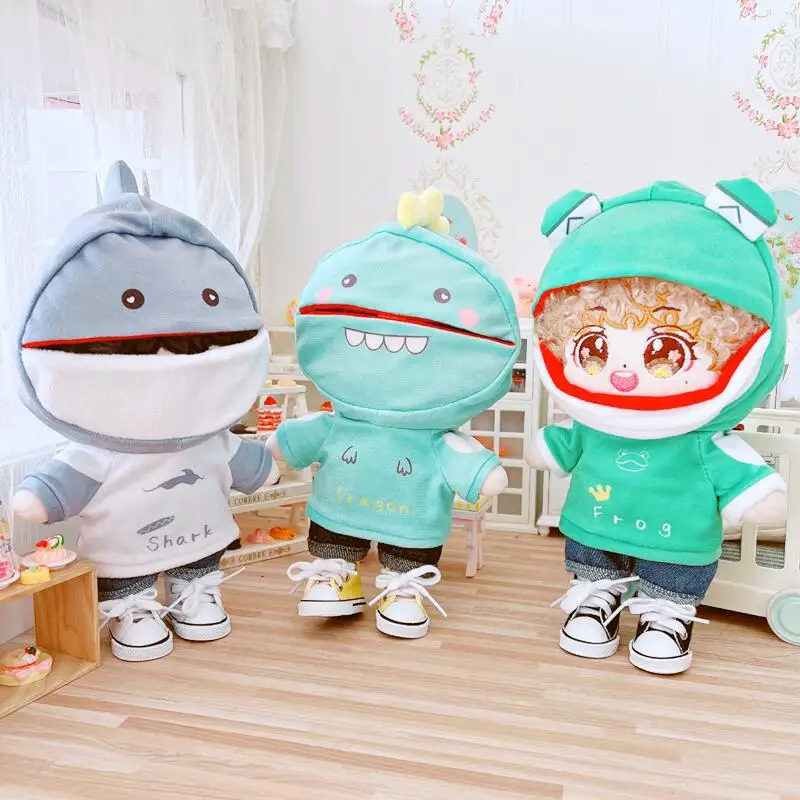 

20CM Mini Dinosaur Shark Frog Animal Dolls Clothes Multiple Styles Soft Plush Sweatshirt Dolls Accessories Kids Toy Gifts