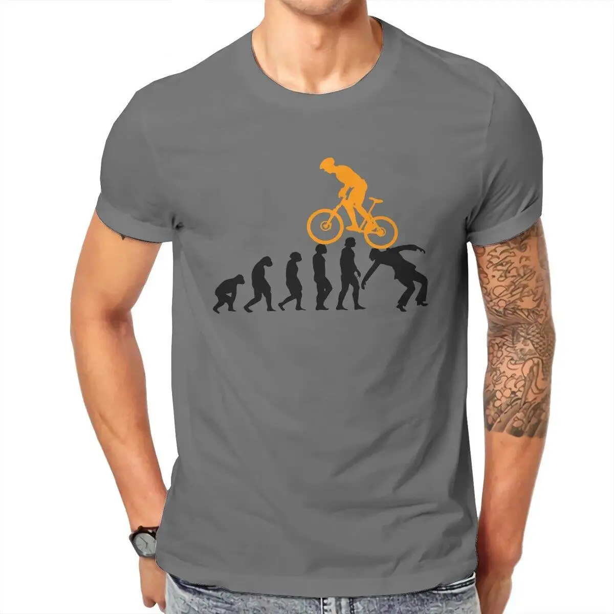 Novelty Evolution Accessories Bicycle Sports T-Shirt for Men 100% Cotton T Shirt Mountain Bike Cycling Tee Shirt Adult Clothing