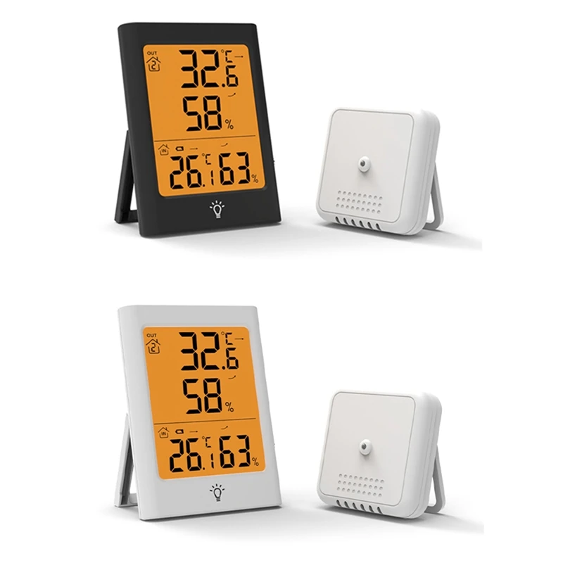 

Электронный термометр с цифровым дисплеем, измеритель температуры и влажности в помещении и на улице, черные часы