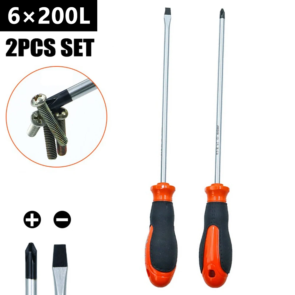 

8Inch Long Slotted Cross Screwdriver Magnetic Screwdriver With Rubber Handle Repair Hand Tools Manual Screw Driver A50