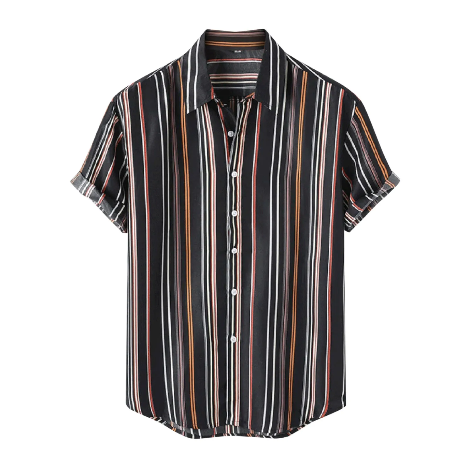

2021 Hawaii Men Shirt Blouse Beach Shirt Simple Stripe Single-breasted Men Short Sleeve Turndown Collar Loose Casual Beachwear