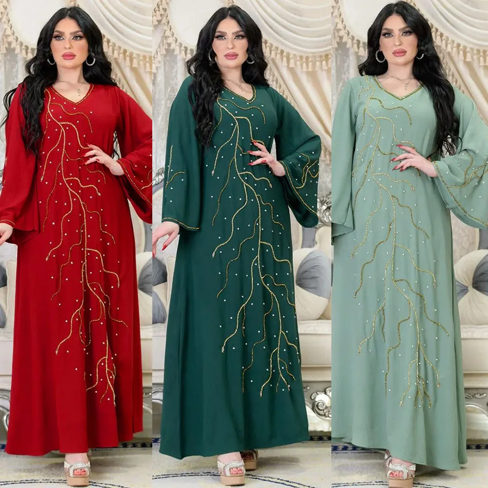 

Eid Ramadan Djellaba Diamonds Abaya Dubai Turkey Kaftan Women Muslim Maxi Dress Islamic Jalabiya Arabic Robe Caftan Party Gown