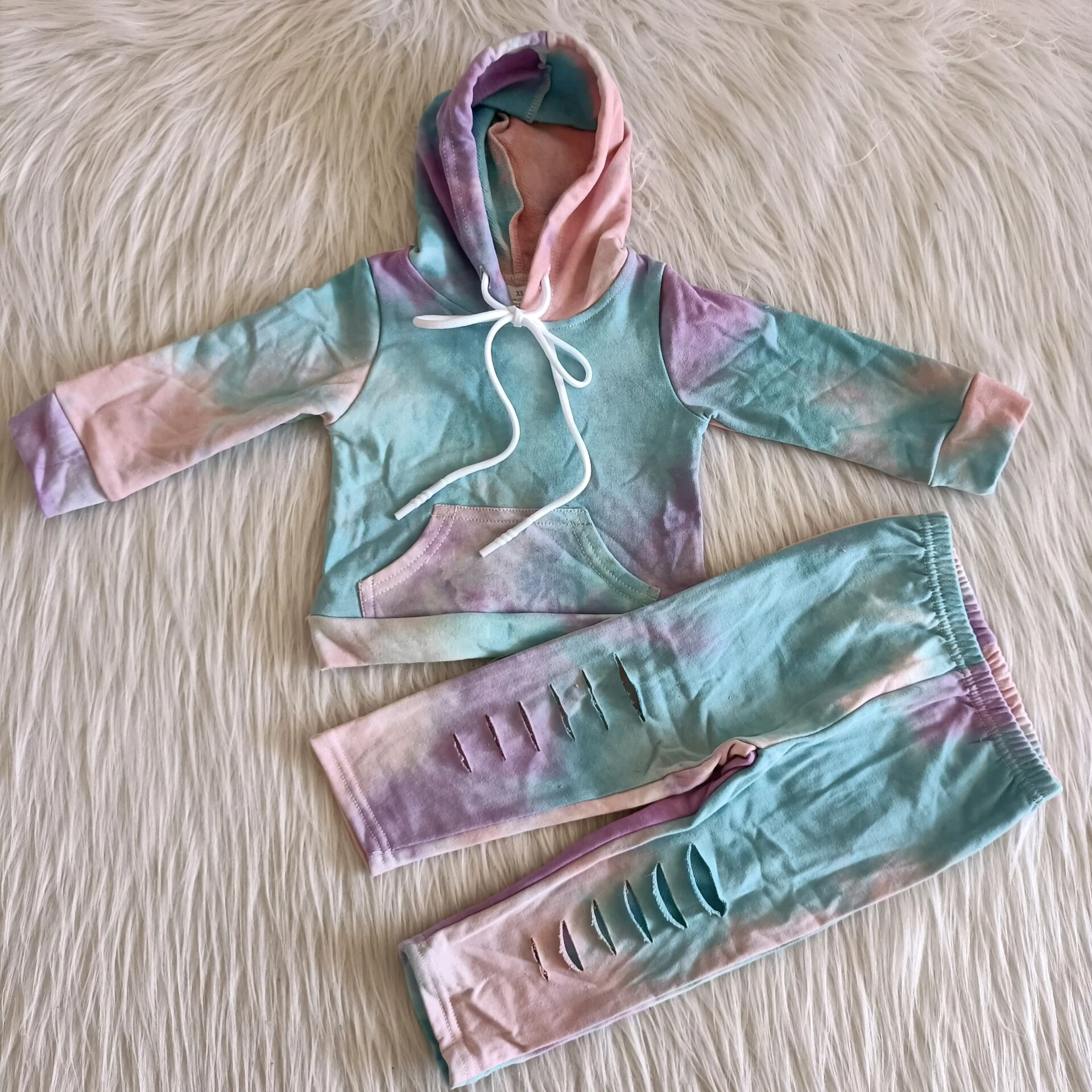 

High Quality Wholesale RTS Kids Boutique Outfits Toddler Winter Hoodie Sets B​aby Girls Tie Dye Clothes