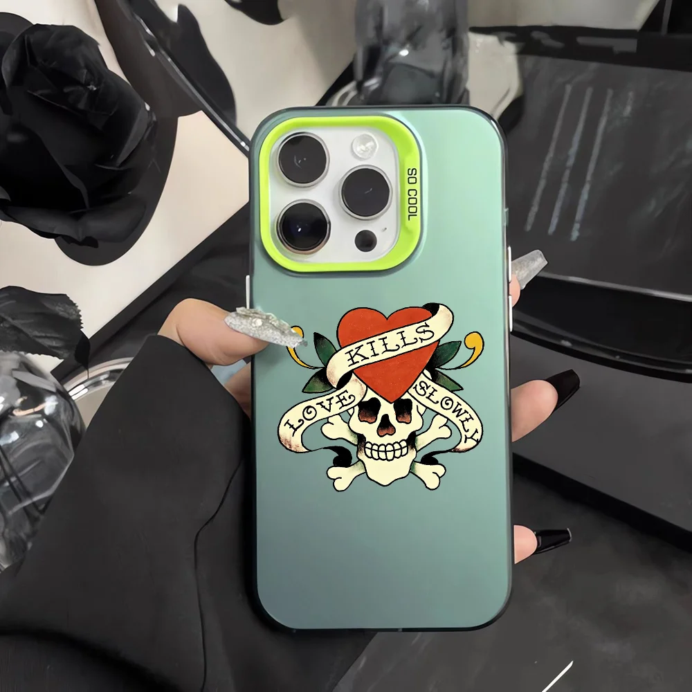 E-Ed H-Hardy Fashion Роскошный чехол для телефона iPhone 16 15 14 13 12 11 Pro Max черный матовый