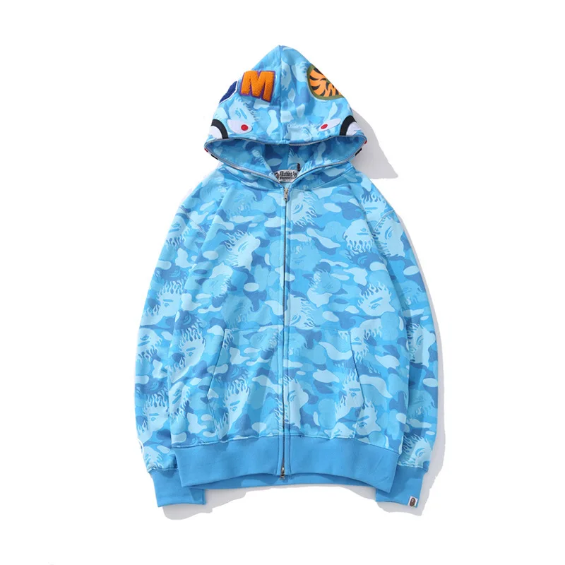 

Suéter Harajuku con capucha y cremallera, suéter con estampado 3d de cabeza de tiburón, marca de moda, WGM em, primavera y otoño