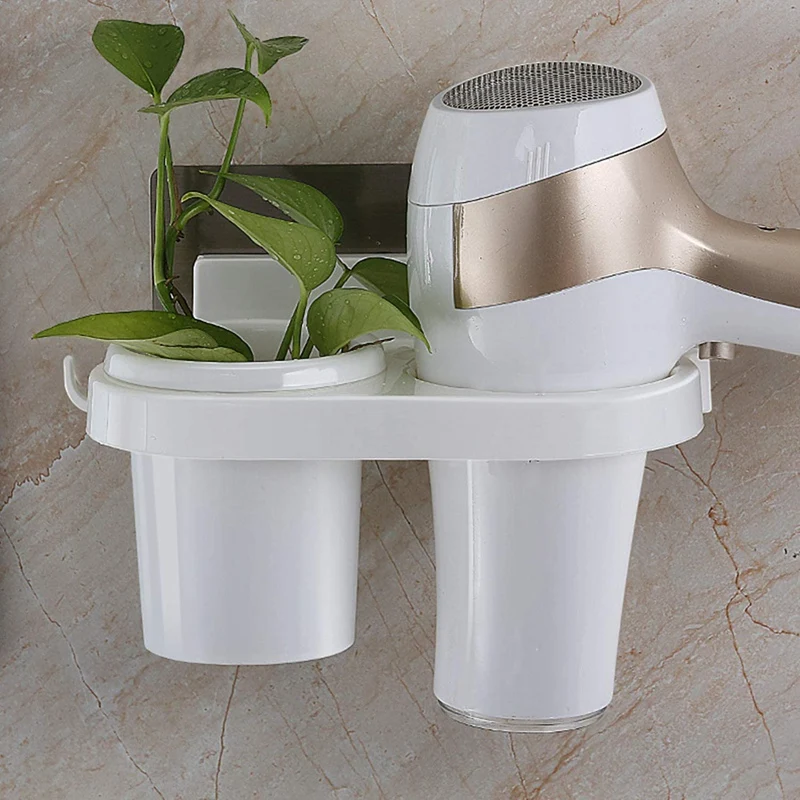 

Настенный фен для волос, подвесная стойка с органайзером и чашкой-органайзером, без сверления, фен, выпрямитель, щетка для волос, инструмент...