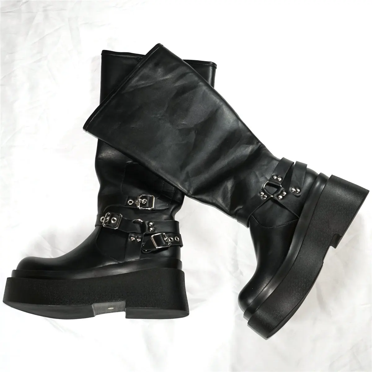 Thigh High Platform Pumps Shoes Women Slip On Wedges High Heel Knee High Boots Female Round Toe Fashion Sneakers Casual Shoes