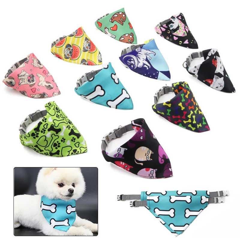 

Pet Adjustable Dog Cat Scarf Cute Print Washable Triangle Bib Collar Cat Dog Scarf Large Dual-purpose Dog Accessories Kerchief
