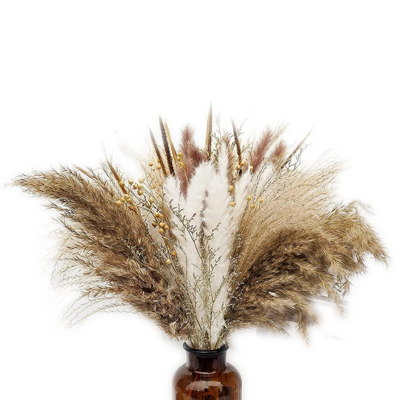 

A63I 80 PCS Pampas Grass Dried Decor, 45Cm Dried Flowers Decoration, Fluffy Plants Dry Grass Pampasgrass, Bouquet Boho Decor