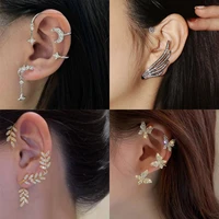 2022 leaves butterfly ear clips earrings for women ear cuff no piercing sparkling zircon fashion party wedding jewelry