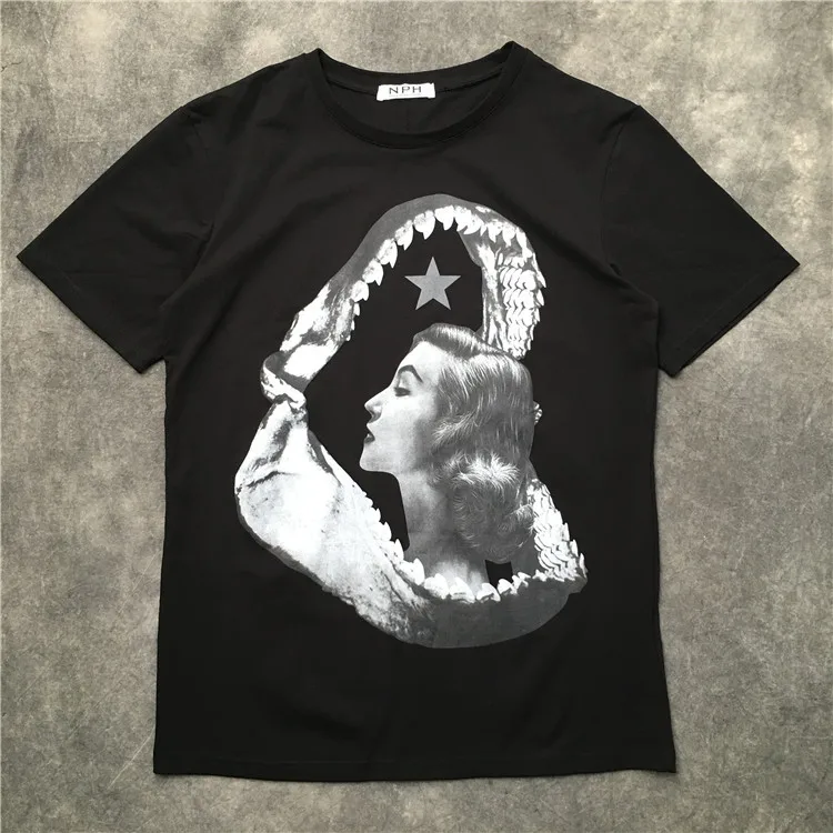 

New Novelty 2021 Men Beauty shark teeth star T Shirts T-Shirt Hip Hop Skateboard Street Cotton T-Shirts Tee Top kenye S-XXL #K31