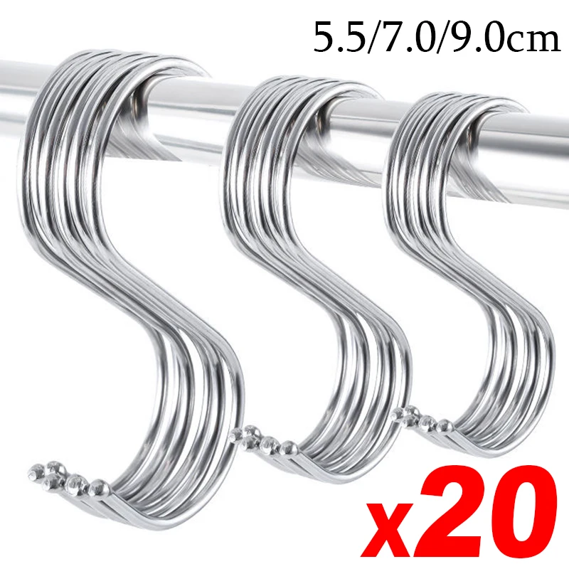 

S-shaped Bathroom Hooks 20/10pcs Tools Multi-function Hook Household Kitchen Stainless Hanger Organizer Hanging Steel Clothing