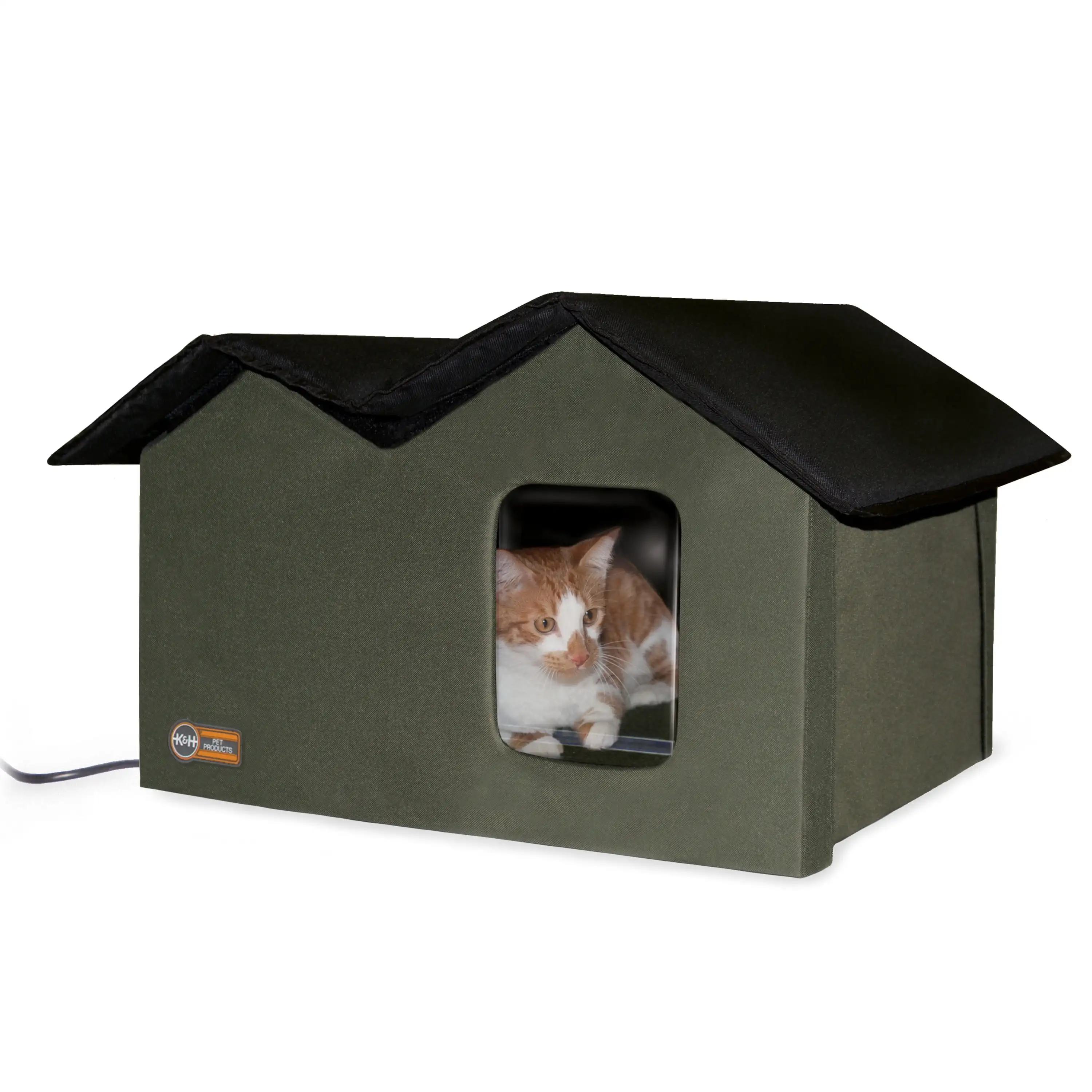 

K&H Pet Products Outdoor Heated Kitty House for Cats, Extra-Wide Olive/Black