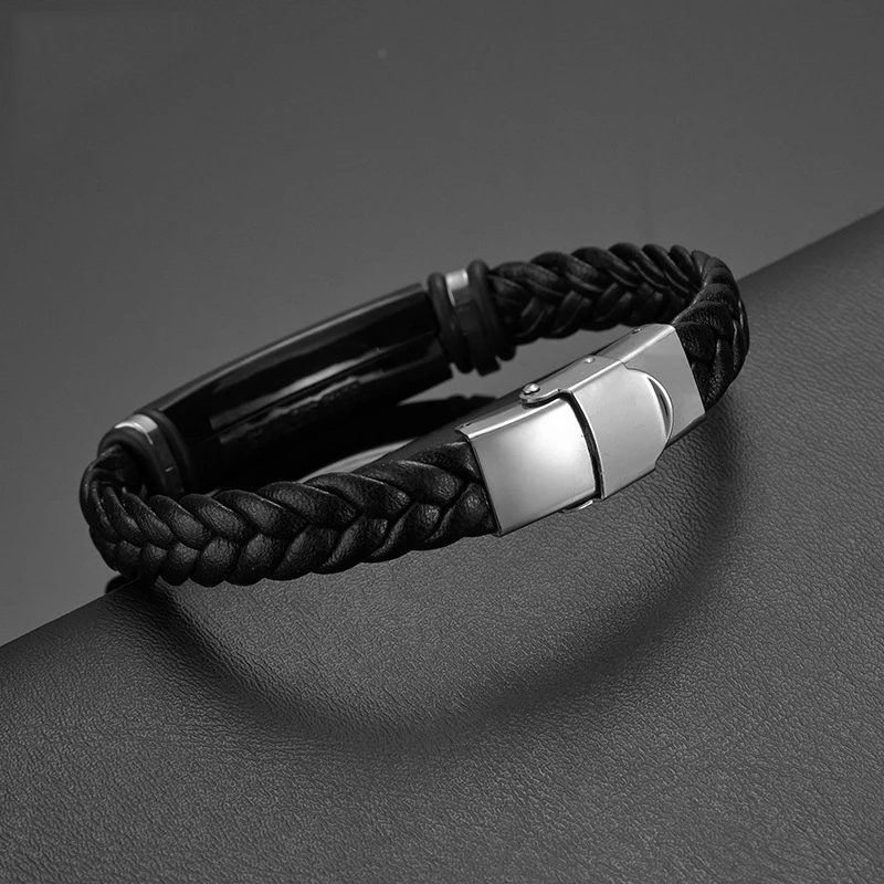 Индивидуальный кожаный браслет для мужчин из нержавеющей стали с индивидуальной