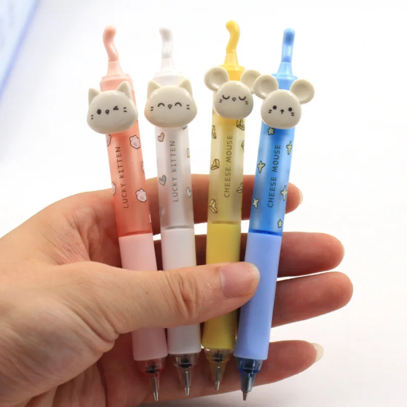 S Kawaii Cat Mouse Automatic Press Pens Korean Stationery School Office Supplies