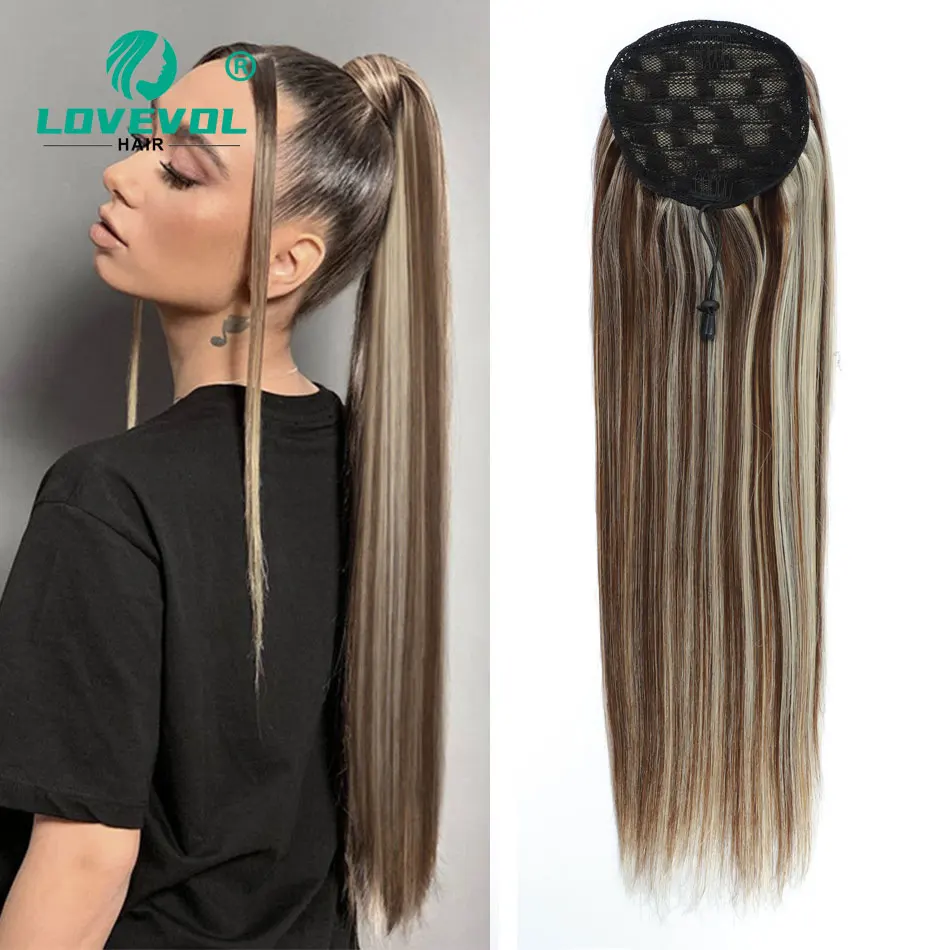 Lovevol Highlight Color Ponytail Human Hair Extensions 18-28 Inch Straight Wrap Around Clip In Ponytail Brazilian Remy Hair 160g