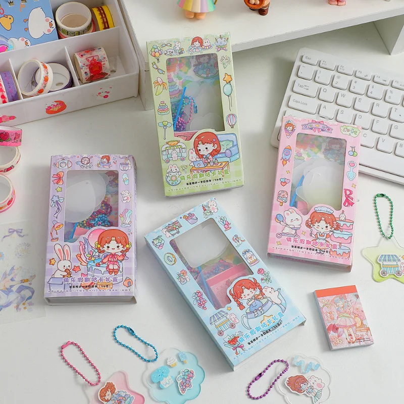 

DIY Keychain Set Lovely Cartoon Sticker Keychain Pendant Tweezers Scrapbooing Tool Kawaii Sticker Keycahin Student Supplies