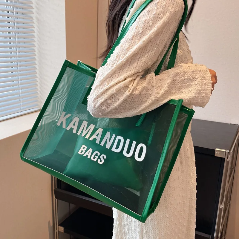 

Summer Mesh Tote Bag Women Shoulder Bag Vacation Beach Jelly Bags Big Capacity Shopping Bags Girl Storage Bag Sport Pack Handbag